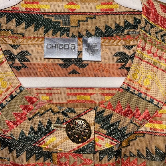 Chicos Cotton Blend Aztec Print Buttn Jacket - Picture 4 of 8